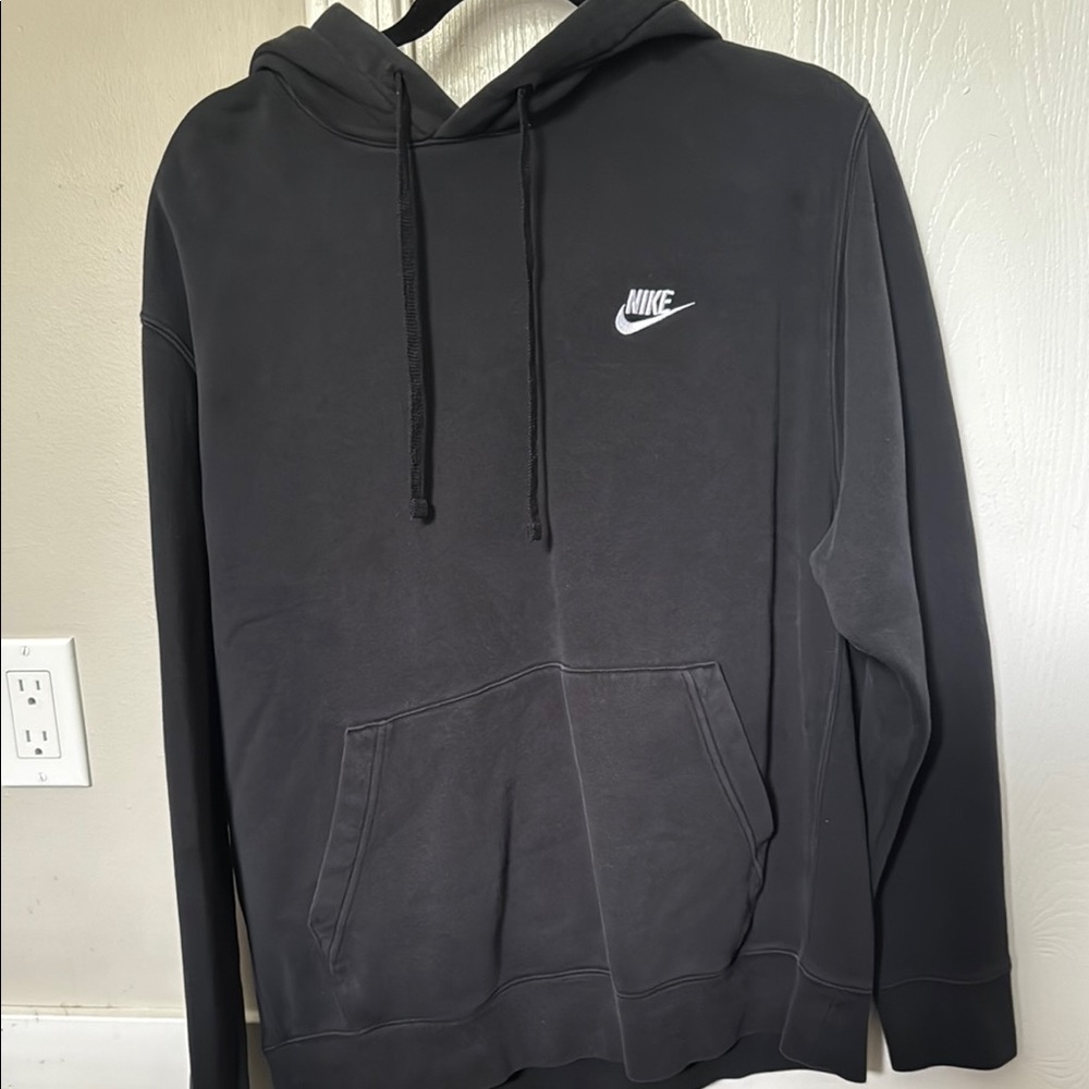 Nike Black Sweatshirt with Drawstring Hood and Ribbed Cuffs
